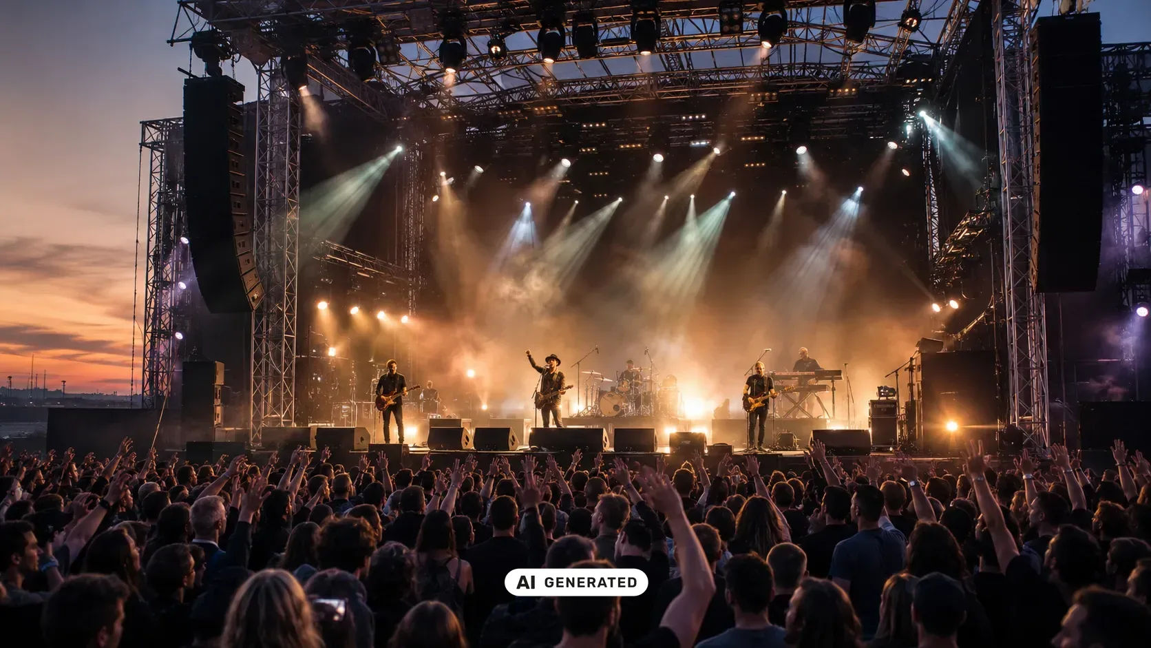 Live-Konzert in Berlin mit Band auf einer beleuchteten Bühne, PA-Anlage und Publikum