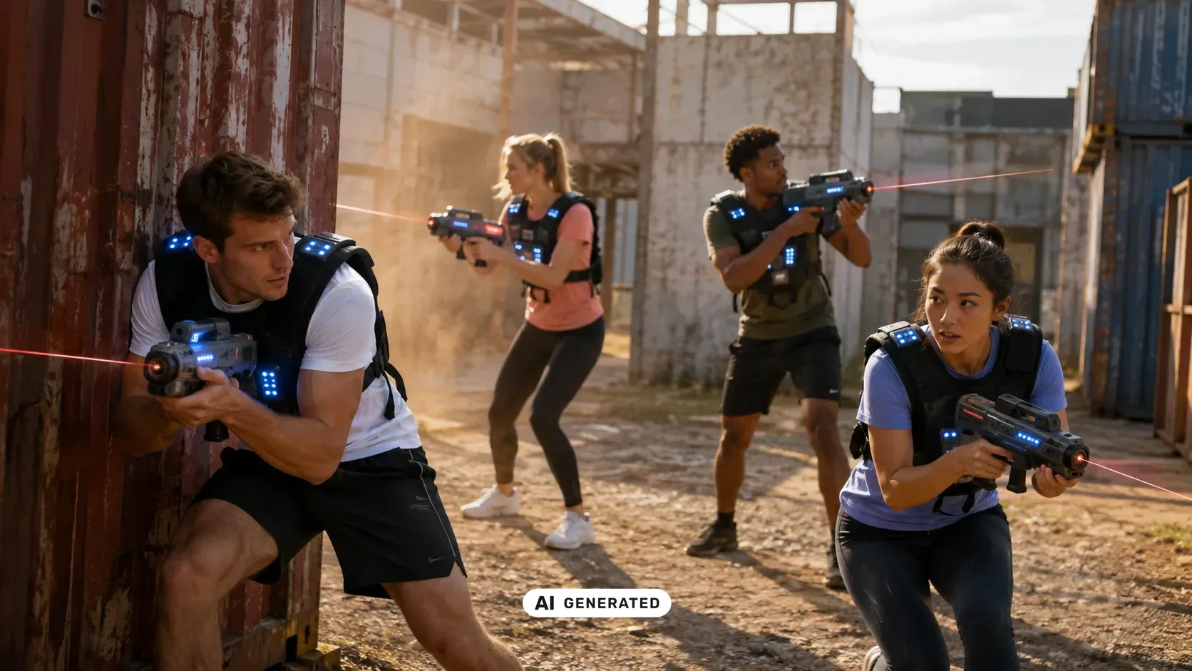 Mobiles Lasertag-Event in Berlin mit Teilnehmern auf einer abgesteckten Outdoor-Spielfläche