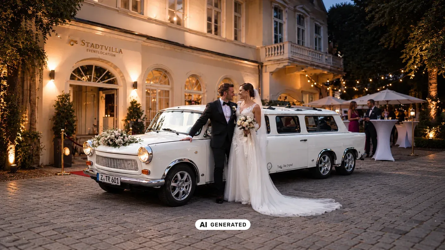 Schwarze Stretchlimousine mit Chauffeur in Berlin vor einer Eventlocation