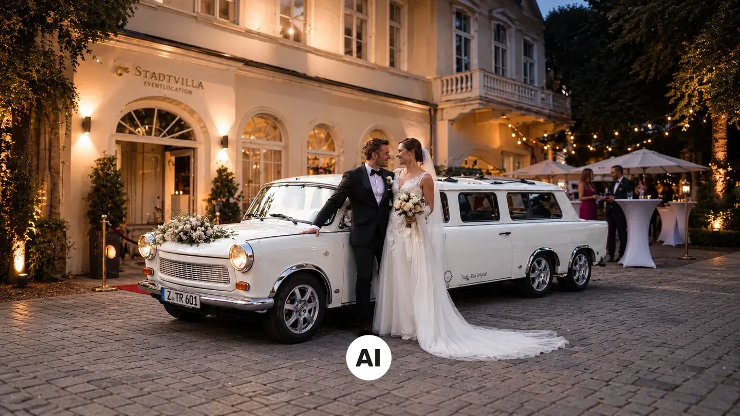 Schwarze Stretchlimousine mit Chauffeur in Berlin vor einer Eventlocation
