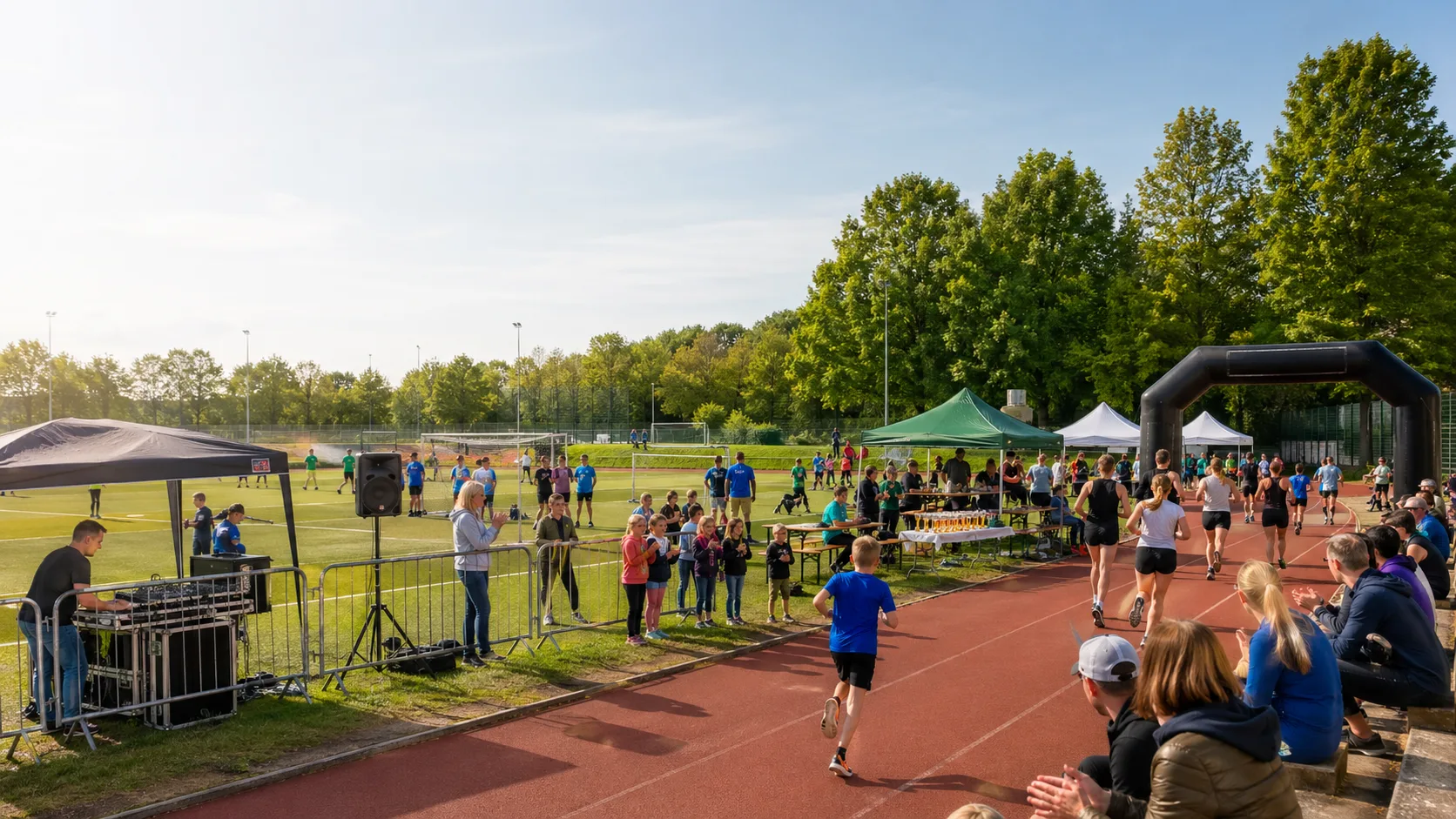 Sportevent in Berlin und Brandenburg mit Athleten, einer mobilen Anzeigefläche und einem Bereich für Siegerehrungen